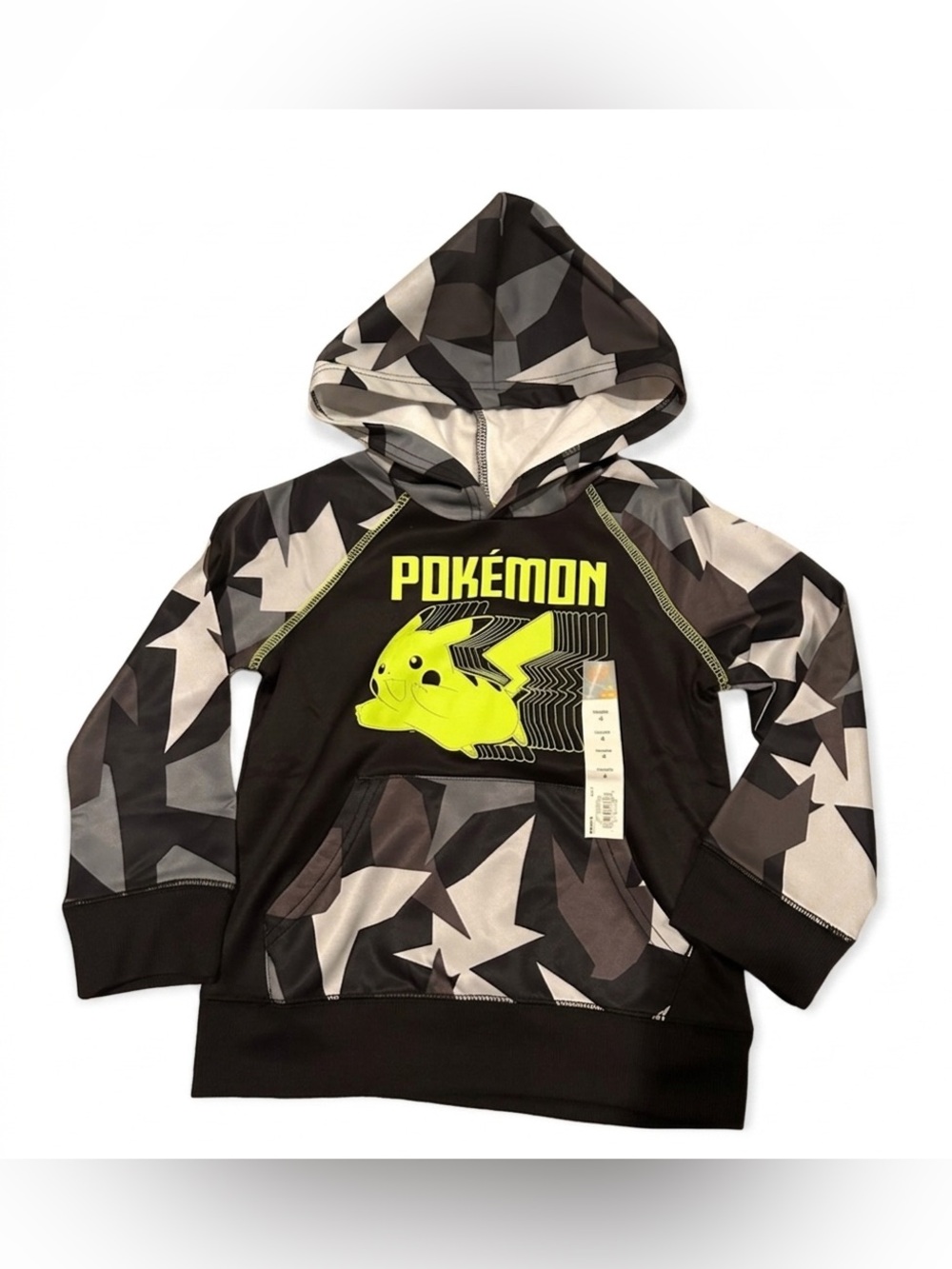 Pokémon Pikachu Hoodie Boys Size 4 NWT Geometric Camo